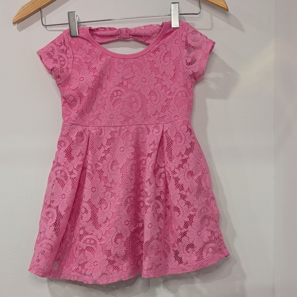 Duchess Girls‎ Pink Lace Bow Back Dress Short Sleeve Flounce Skirt - 4T